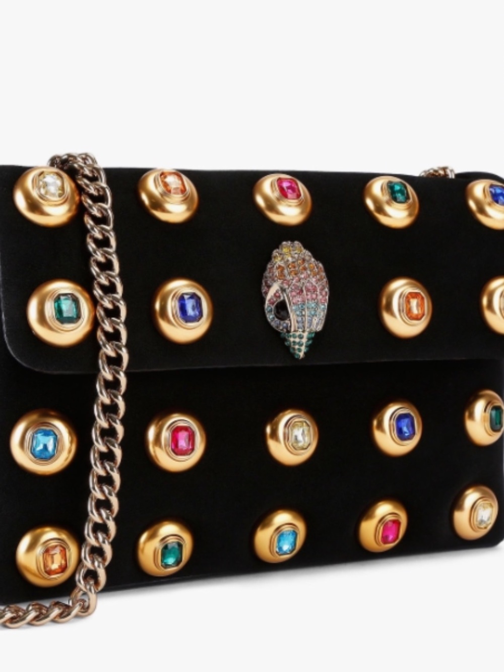 NWT Kurt Geiger Black Fold-Over Cross body with Gold Studs and Multicolored Gems